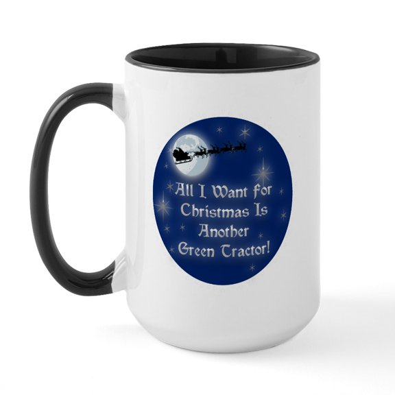 CafePress - A Green Tractor Christmas Large Mug - 15 oz Ceramic Large White Novelty Mug