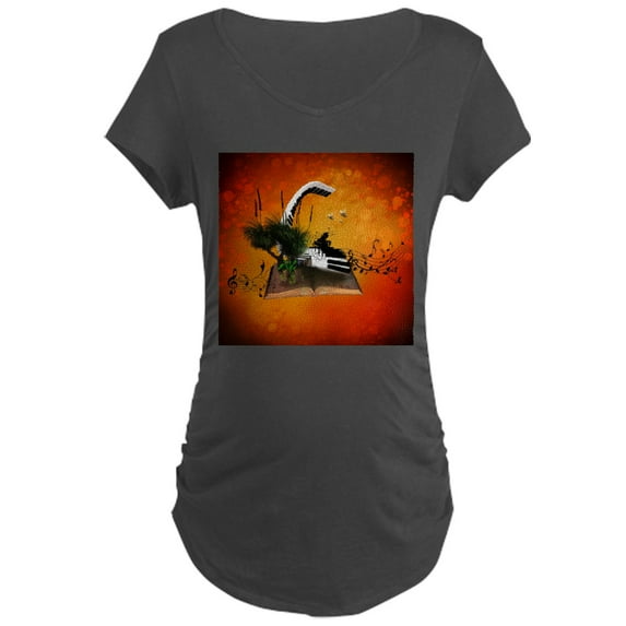 CafePress - A Piano Is Flying Out Of A Book. Maternity T Shirt - Maternity Dark T-Shirt