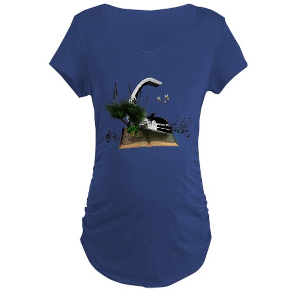 CafePress - A Piano Is Flying Out Of A Book. Maternity T Shirt - Maternity Dark T-Shirt