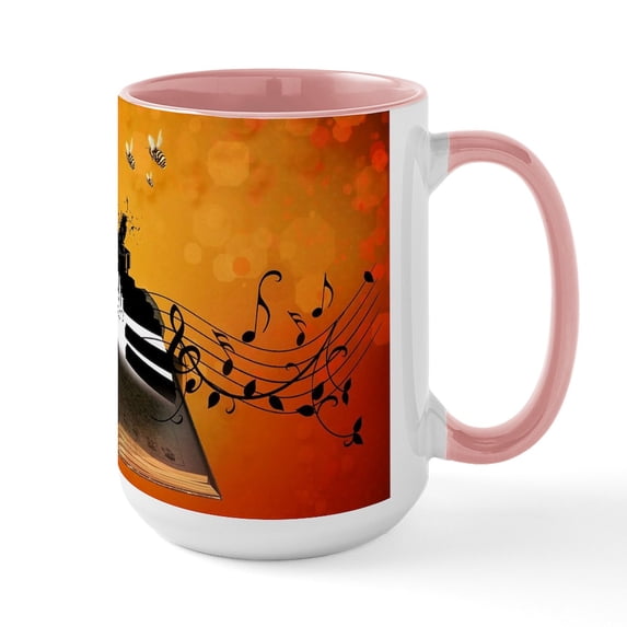 CafePress - A Piano Is Flying Out Of A Book. Mugs - 15 oz Ceramic Large White Novelty Mug
