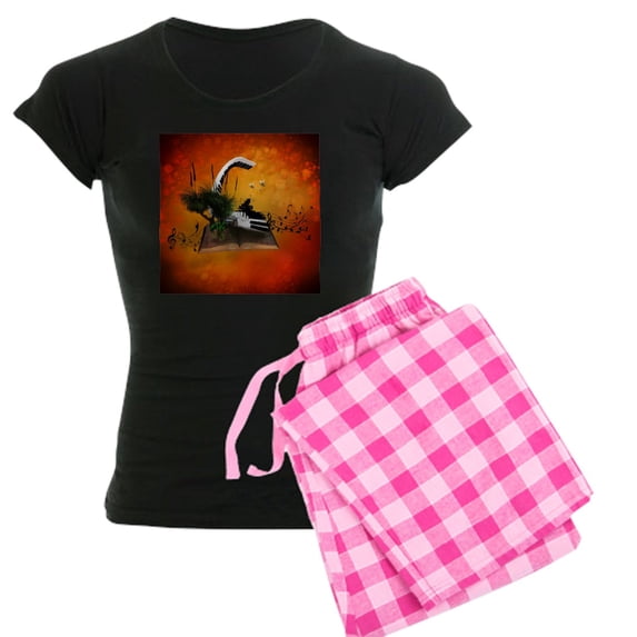 CafePress - A Piano Is Flying Out Of A Book. Pajamas - Women's Dark Pajamas