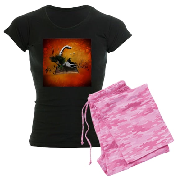 CafePress - A Piano Is Flying Out Of A Book. Pajamas - Women's Dark Pajamas