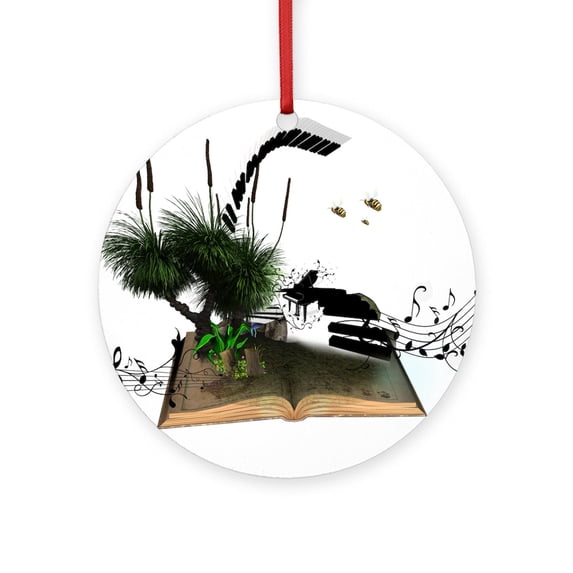 CafePress - A Piano Is Flying Out Of A Book. - Round Wood Ornament 4"