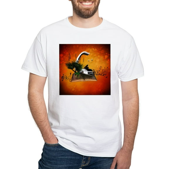 CafePress - A Piano Is Flying Out Of A Book. T Shirt - Men's White Classic Cotton T-Shirts