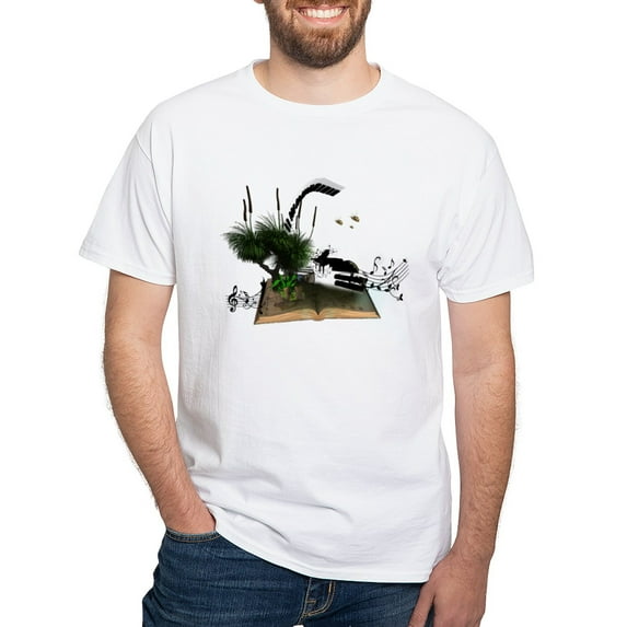 CafePress - A Piano Is Flying Out Of A Book. T Shirt - Men's White Classic Cotton T-Shirts