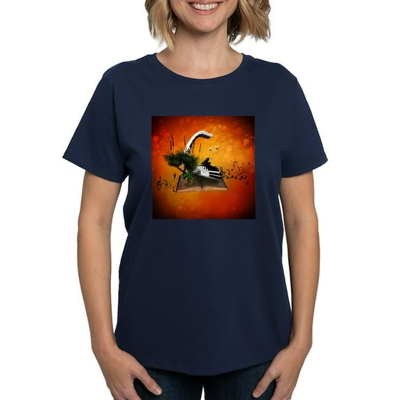 CafePress - A Piano Is Flying Out Of A Book. T Shirt - Women's Traditional Fit Dark T-Shirt