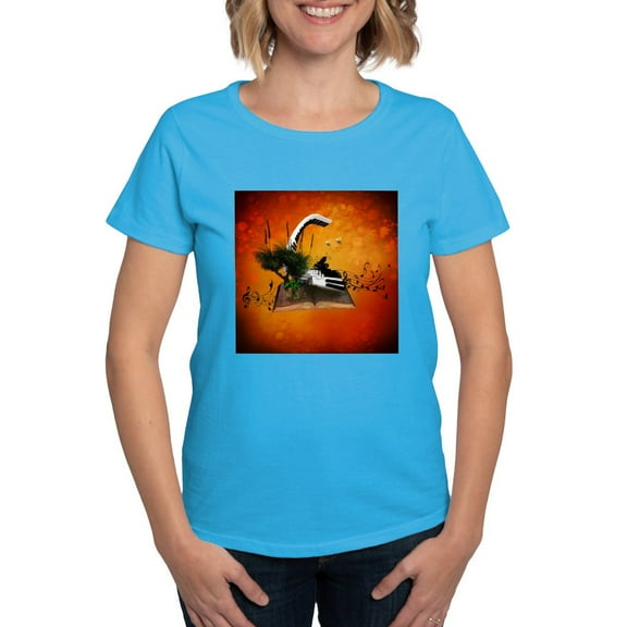 CafePress - A Piano Is Flying Out Of A Book. T Shirt - Women's Traditional Fit Dark T-Shirt