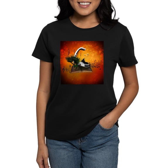 CafePress - A Piano Is Flying Out Of A Book. T Shirt - Women's Traditional Fit Dark T-Shirt