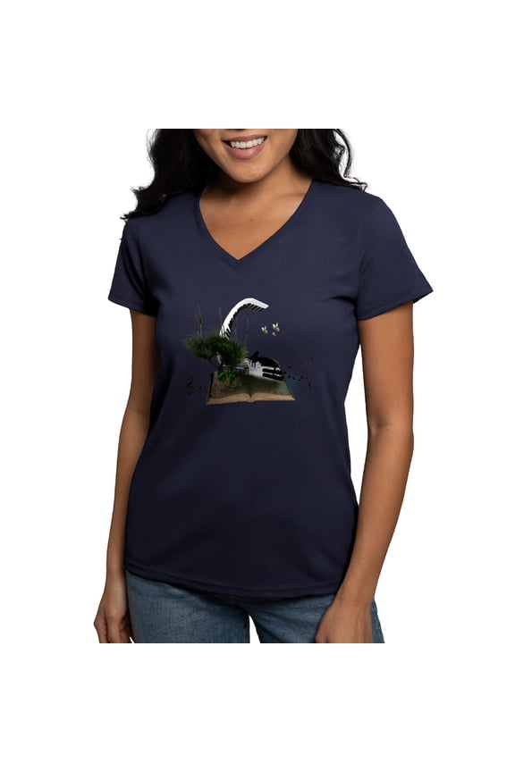 - A Piano Is Flying Out Of A Book. T Shirt - Women's V-Neck Dark T-Shirt