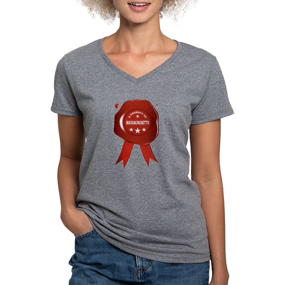 CafePress - A Product Of Massachusetts T Shirt - Women's V-Neck Dark T-Shirt