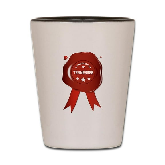 CafePress - A Product Of Tennessee - White/Black Shot Glass, Unique and Funny Shot Glass