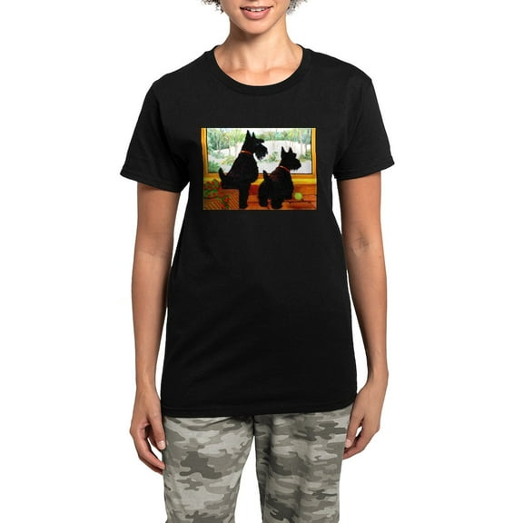 CafePress - A Scotty Dog Christmas Women's Dark Pajamas - Women's Short Sleeve Print T-Shirt and Pants Dark Cotton Pajama Set