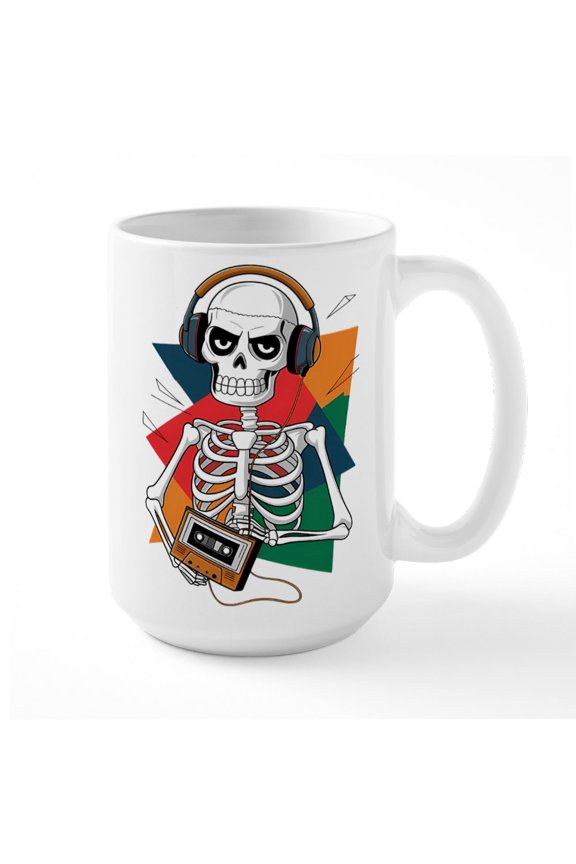 - A Skeletal Figure With A T Shirt Featuring - 15 oz Ceramic Large White Novelty Mug