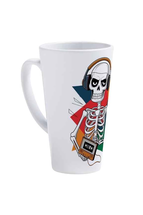 - A Skeletal Figure With A T Shirt Featuring - 17 Oz White Ceramic Latte Mug