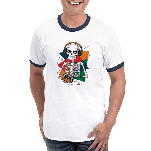 CafePress - A Skeletal Figure With A T Shirt Featuring Men's Ringer T Shirt - 100% Cotton Ringed T-Shirt