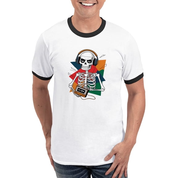 CafePress - A Skeletal Figure With A T Shirt Featuring Men's Ringer T Shirt - 100% Cotton Ringed T-Shirt