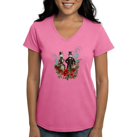CafePress - A Steampunk Snowman T Shirt - Women's V-Neck Dark T-Shirt