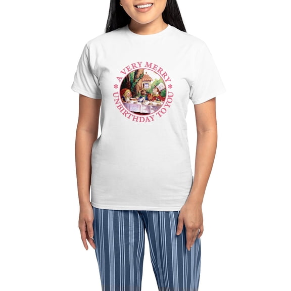 CafePress - A Very Merry Unbirthday To You Women's Light Pajam - Women's Short Sleeve Print T-Shirt and Pants Light Cotton Pajama Set