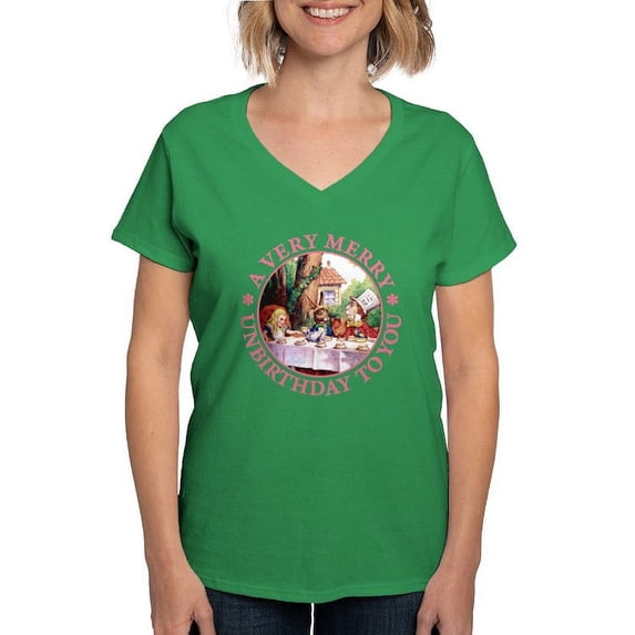 CafePress - A Very Merry Unbirthday To You Women's V Neck Dark - Women's V-Neck Dark T-Shirt