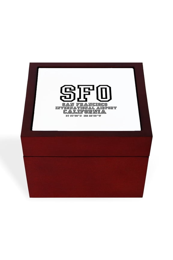 - AIRPORT CODES SFO SAN FRANCISCO, - Keepsake Box, Finished Hardwood Jewelry Box, Velvet Lined Memento Box