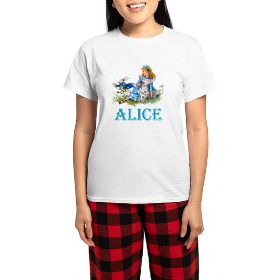 CafePress - ALICE IN WONDERLAND BLUE Women's Light Pajamas - Women's Short Sleeve Print T-Shirt and Pants Light Cotton Pajama Set
