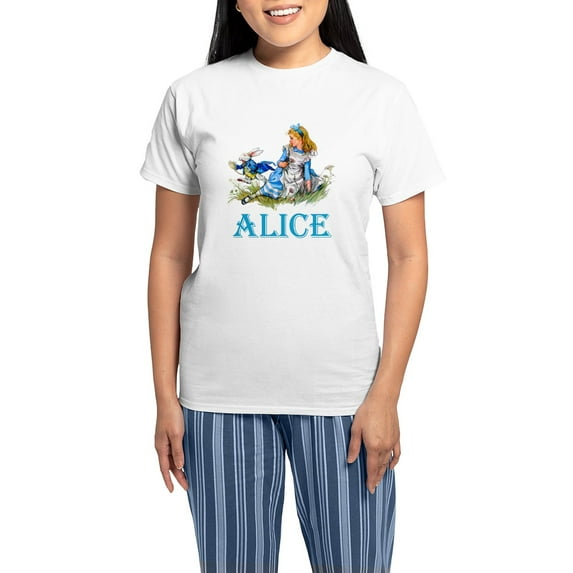 CafePress - ALICE IN WONDERLAND BLUE Women's Light Pajamas - Women's Short Sleeve Print T-Shirt and Pants Light Cotton Pajama Set