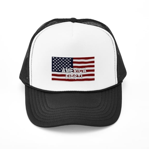 CafePress - AMERICA FIRST! USA Flag - Adjustable Unisex Printed Trucker Hat with Mesh Back