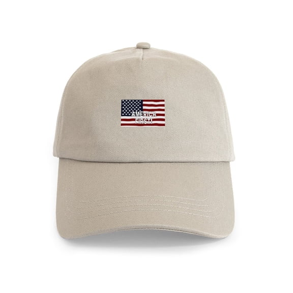CafePress - AMERICA FIRST! USA Flag Cap - Adjustable 100% Brushed Unisex Casual Cotton Baseball Cap, Beige, 1