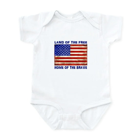 CafePress - AMERICAN FLAG LAND OF FREE HOME OF BRAVE Body Suit - Baby Light Bodysuit, Size Newborn - 24 Months