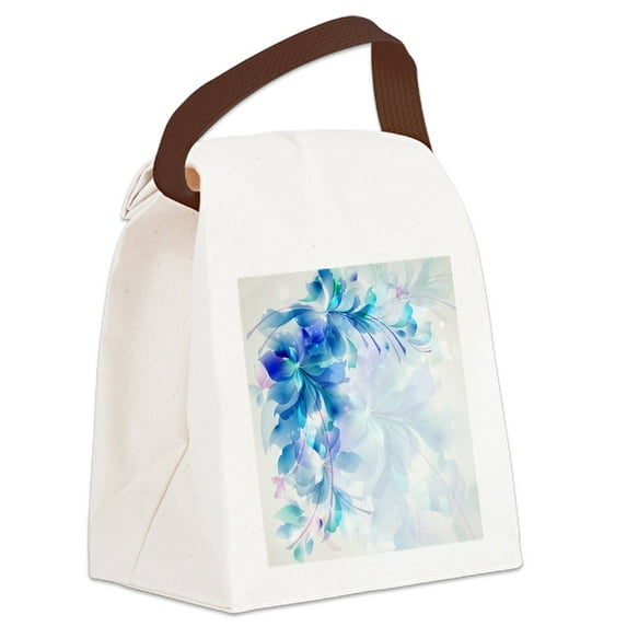 CafePress - Abstract Floral Background Blue And White Monogram - Canvas Lunch Bag with Strap Handle