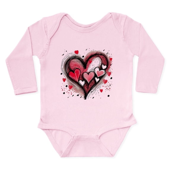 CafePress - Abstract Grunge Valentine Hearts Body Suit - Long Sleeve Cotton Baby Bodysuit