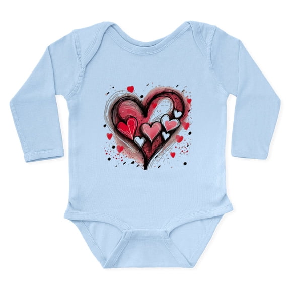 CafePress - Abstract Grunge Valentine Hearts Body Suit - Long Sleeve Cotton Baby Bodysuit