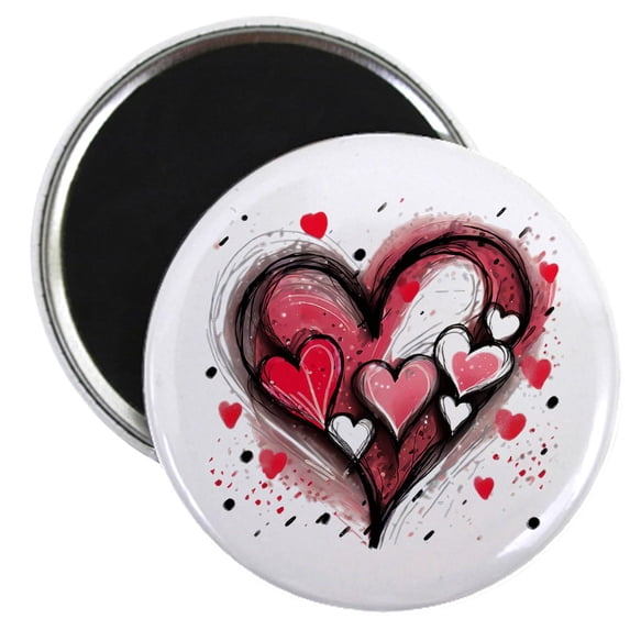 CafePress - Abstract Grunge Valentine Hearts Magnets - 2.25" Round Magnet, Refrigerator Magnet, Button Magnet Style