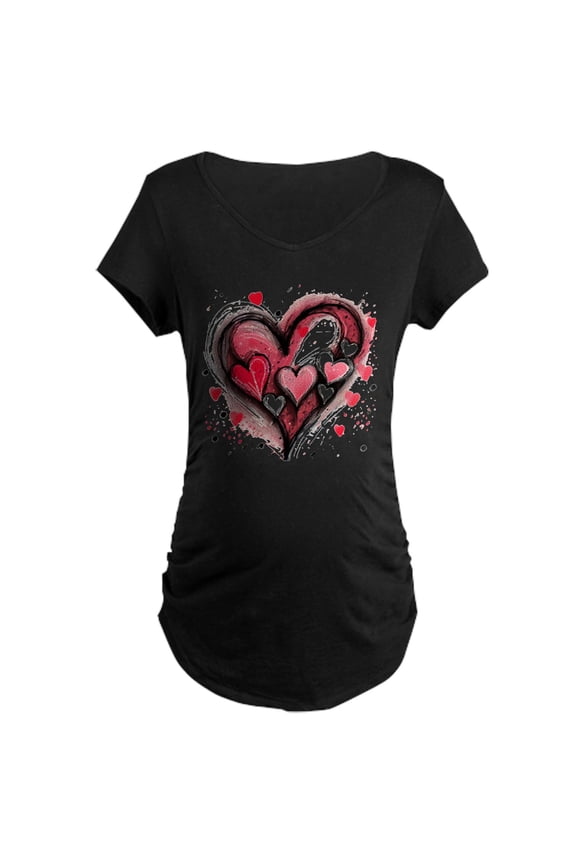 - Abstract Grunge Valentine Hearts Maternity T Shirt - Maternity Dark T-Shirt