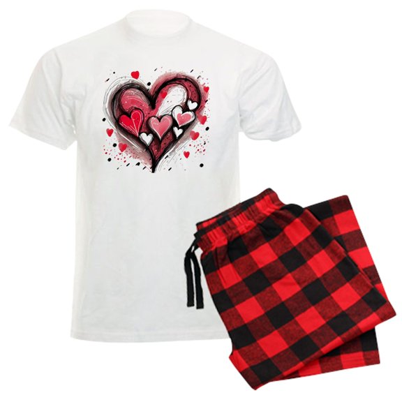 CafePress - Abstract Grunge Valentine Hearts Pajamas - Men's Light Loose Fit Cotton Pajama Set