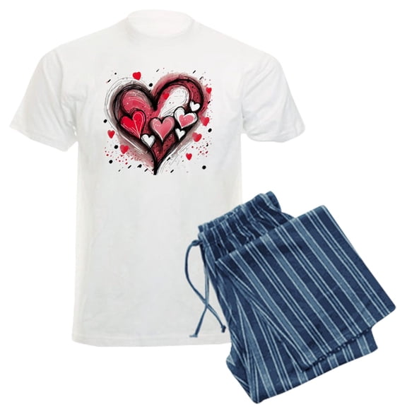 CafePress - Abstract Grunge Valentine Hearts Pajamas - Men's Light Loose Fit Cotton Pajama Set