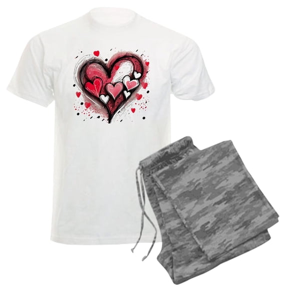 CafePress - Abstract Grunge Valentine Hearts Pajamas - Men's Light Loose Fit Cotton Pajama Set