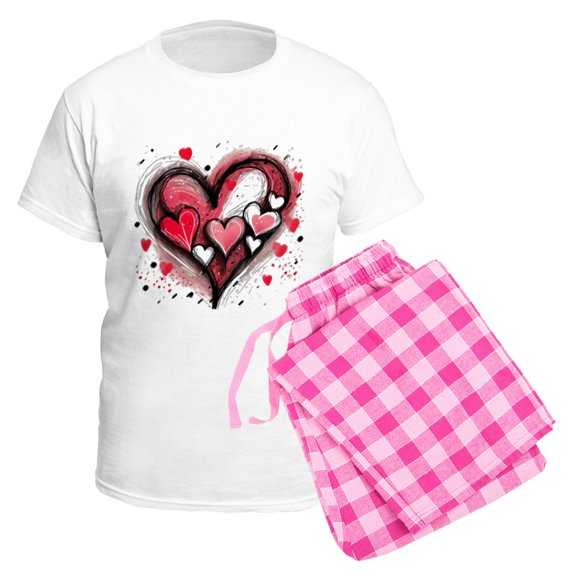 CafePress - Abstract Grunge Valentine Hearts Pajamas - Men's Light Loose Fit Cotton Pajama Set