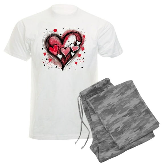 CafePress - Abstract Grunge Valentine Hearts Pajamas - Men's Light Loose Fit Cotton Pajama Set