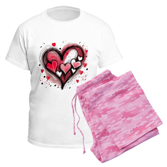 CafePress - Abstract Grunge Valentine Hearts Pajamas - Men's Light Loose Fit Cotton Pajama Set