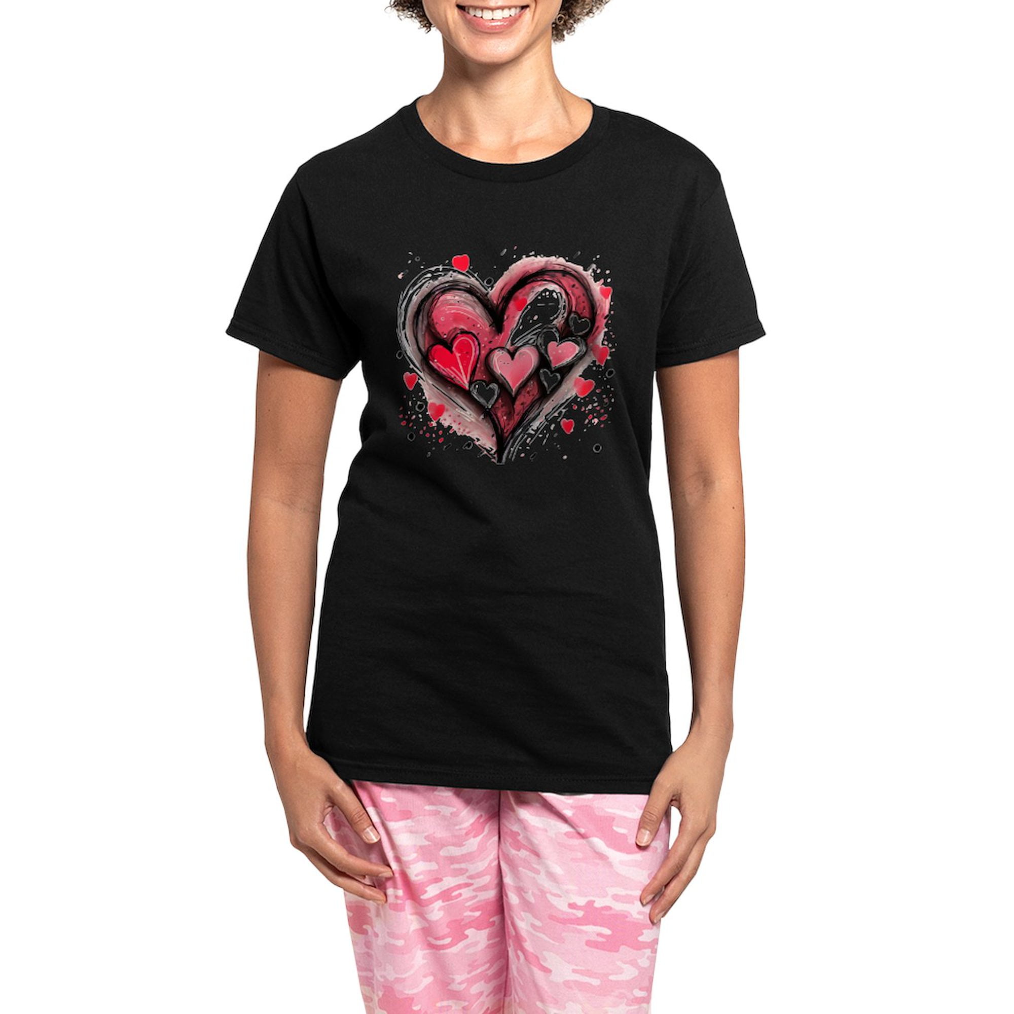 CafePress - Abstract Grunge Valentine Hearts Pajamas - Women's