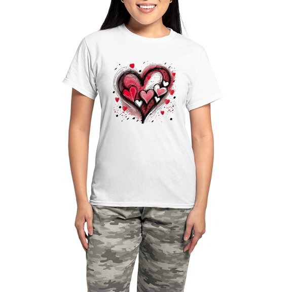 CafePress - Abstract Grunge Valentine Hearts Pajamas - Women's Short Sleeve Print T-Shirt and Pants Light Cotton Pajama Set