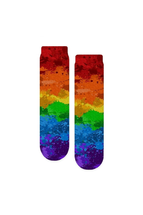 - Abstract Paint Splatter LGBTQ Pride Rainbow - Unisex Novelty Printed Crew Adult Socks