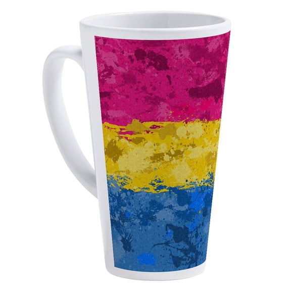CafePress - Abstract Paint Splatter Pansexual Pride Flag - 17 Oz White Ceramic Latte Mug