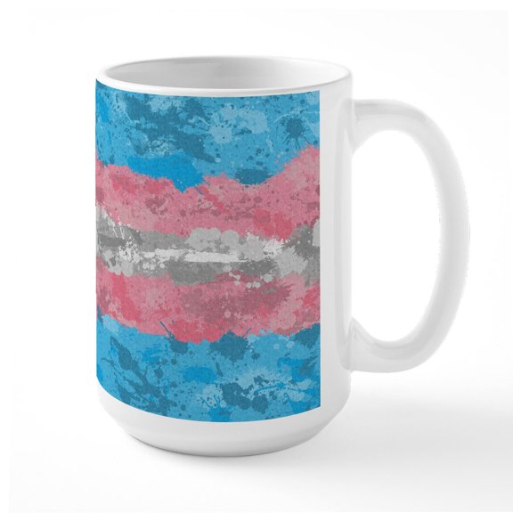 CafePress - Abstract Paint Splatter Transgender Pride Flag Mugs - 15 oz Ceramic Large White Novelty Mug