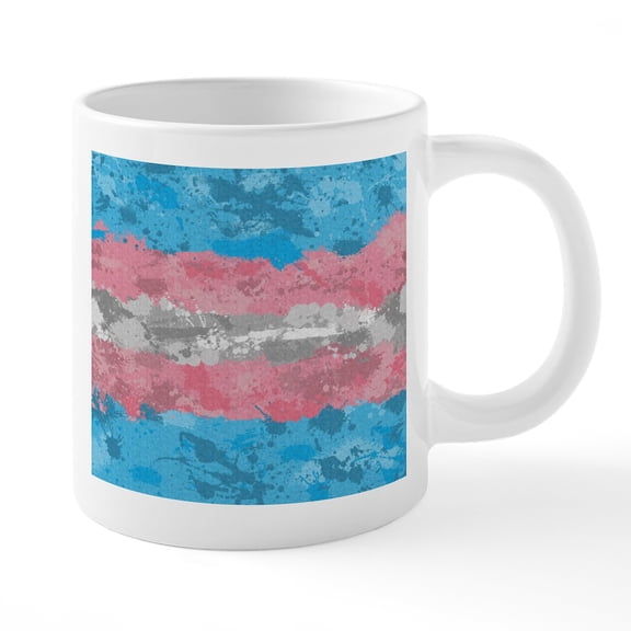 CafePress - Abstract Paint Splatter Transgender Pride Flag Mugs - 20 Oz White Ceramic Mega Mug