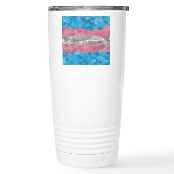 CafePress - Abstract Paint Splatter Transgender Pride Flag Mugs - Insulated Stainless Steel Travel Tumbler 20 oz.