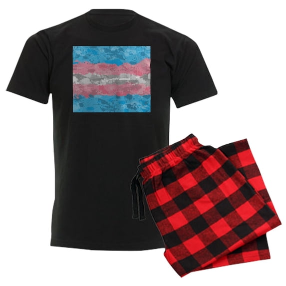 CafePress - Abstract Paint Splatter Transgender Pride Flag Pajamas - Men's Dark Loose Fit Cotton Pajama Set