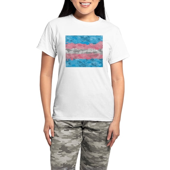 CafePress - Abstract Paint Splatter Transgender Pride Flag Pajamas - Women's Short Sleeve Print T-Shirt and Pants Light Cotton Pajama Set