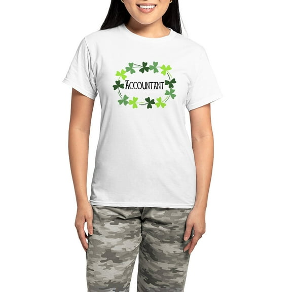 CafePress - Accountant Shamrock Oval Women's Light Pajamas - Women's Short Sleeve Print T-Shirt and Pants Light Cotton Pajama Set
